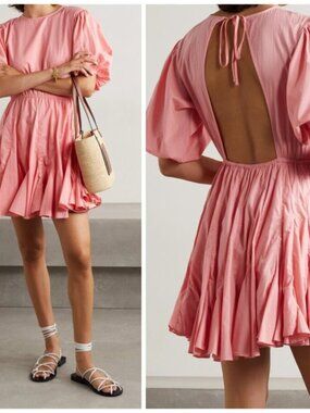 RHODE Molly Fit Flare Mini Dress XL Peach Open Back Cotton Flared Skirt Chic NWT